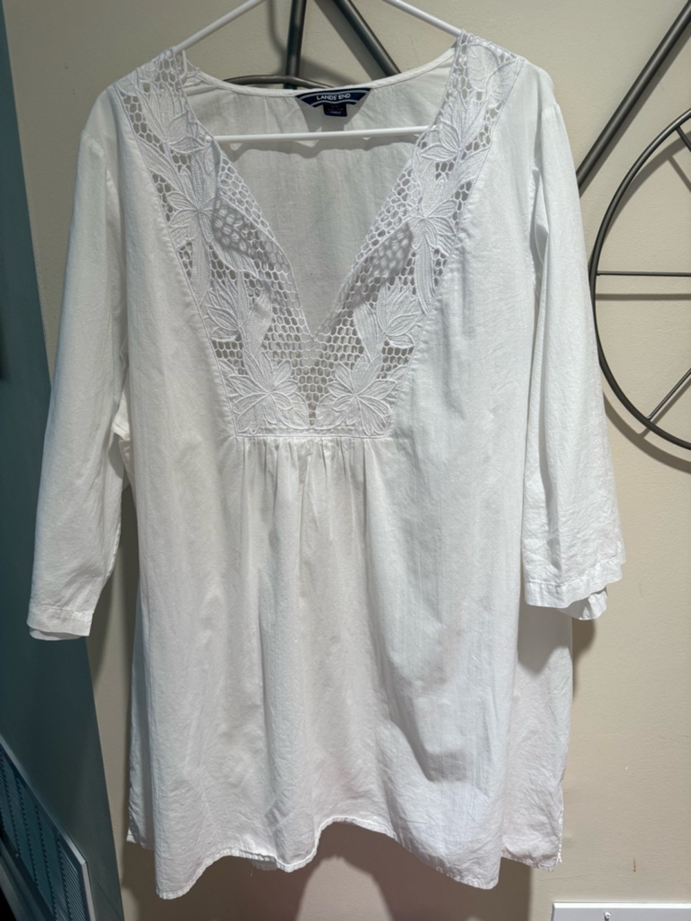 Lands’ End White Lace V-Neck Tunic Top Size 2X 100% Cotton